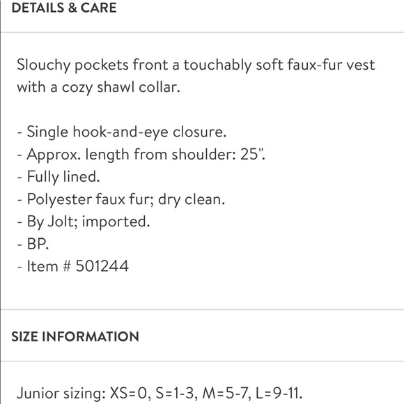 JOLT Nordstrom Faux Fur Clasp Vest w/ Pockets S - Picture 10 of 10